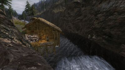 Though one side of the river is dominated by the cliffside of Wildermore, the other is lightly inhabited. Among the structures the river passes is an Old Sawmill.