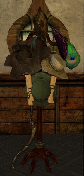 Bingo's Hatrack with hats from The Shire, Bree-land, Lone-Lands, Misty Mountains, Moria and Caras Galadhon