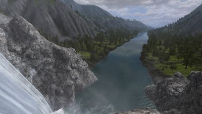 The River Running spills out of the Long Lake in the south, whence it continues to the Fields of Celduin and on to the Sea of Rhûn.