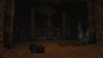Large, dark chamber littered with many pillars