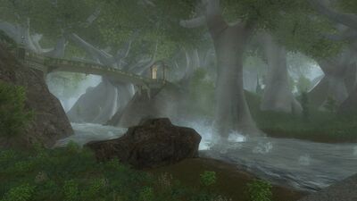 Here, the river passes under the bridge leading to Felegoth, the halls of King Thranduil.