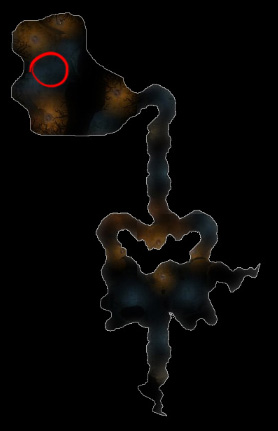 The red circle indicates where to use the quest item.