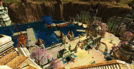 The docks of Dol Amroth is located in a natural harbor, sheltered from the worst winds coming off the Bay of Belfalas.