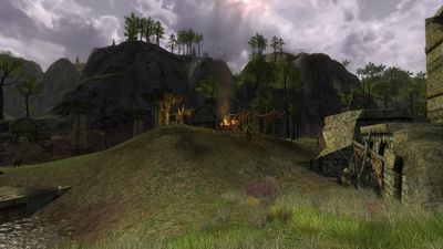 The small orc encampment inside the ruins