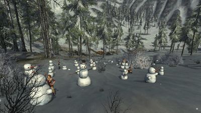 Snowmen being built outside Winter-home