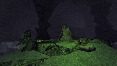 Gollum's empty camp on the isle in the cavern