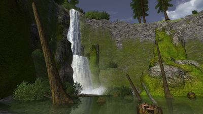 The waterfall at Rushingdale which conceals the enchanted hall of Gwindeth