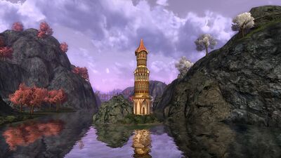 Elf-tower splitting the river Lhûn