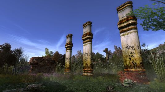 Lone pillars within the ruins