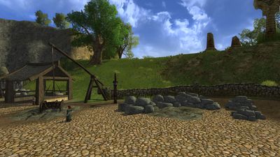 Stone stockpiles can be found throughout the town
