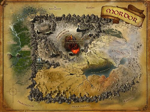 A map of Mordor showing Nurn in the center