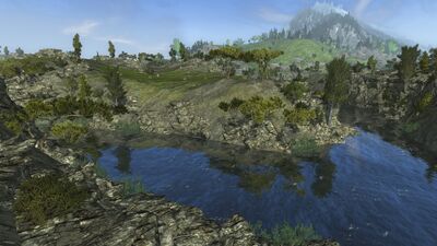 After the waterfall, the rivers forms a second, crescent-shaped lake.