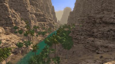 The innermost parts of the river is lined with steep canyon walls.