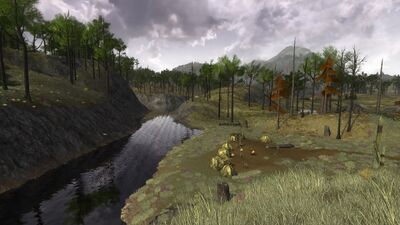 The eastern branch passes the orc camps of Gurzlum, its south bank inaccessible due to the high terrain.