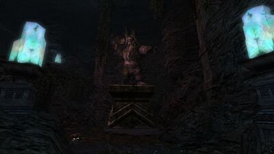 Shrine to Skorgrím at the bottom of Rockbelly Pit