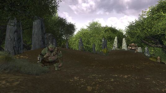 A row of monoliths outside the Etten Caves