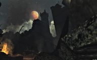 Blood moon over the ruins
