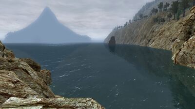 The shrouded isle of Tolfalas lies opposite the Ernilos's outlet into the sea.