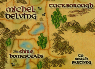 Note the entrance to the Southfarthing on the Shire map
