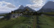 Approaching Edoras along the road through the Barrowfield. Meduseld commands the heights above the town.