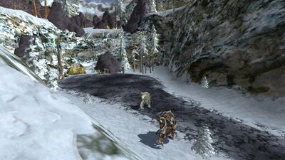 The source of the Mitheithel is the Misty Mountains where it surfaces in Arador's End just west of Grothum. The water's surface is frozen solid at this point.