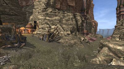 The hidden outpost of Nashûbu has been set up on the former river bottom.