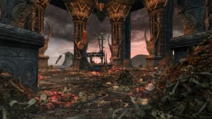 In the centre stands a fell altar to Sauron, surrounded by the remains of those sacrificed.