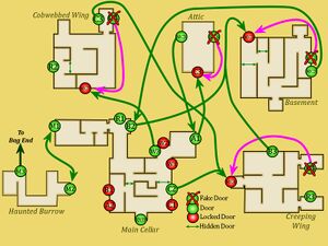 Map showing connections between Burrow areas, and all dummy doors.