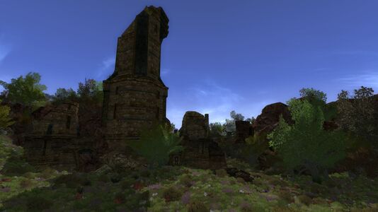 The ruined tower from afar