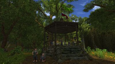 Hobbits socializing at the village gazebo