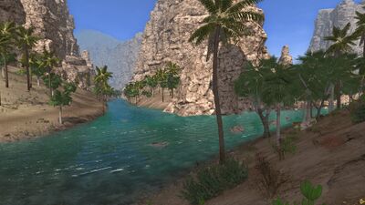 The teal waters of the Ilûritu flow into the Mûshid as it turns southwards.