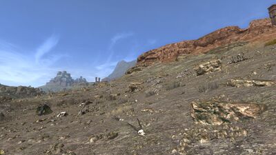 The former depth of the lake can still be seen by the coloration of the rock and the former lake's banks.