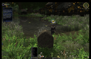 A screenshot of the default game UI at native resolution upon logging in with a brand new character on a high resolution + high pixel density display. Many UI and text elements are unusably small, and some pieces are badly laid out (oddly sized or partially overlapping each other).