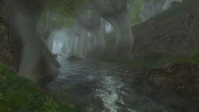 The river flows more slowly onward, now heading away from the halls of the elven-king.