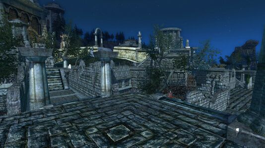 Rooftop walkways in the ruined city