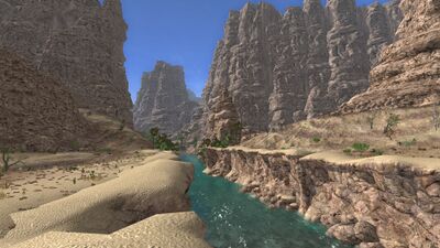 The last cliff-lined part of the river shortly before it meets the Ilûritu