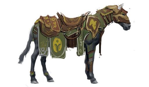 First Riders of Rohan concept art showing a war-steed in full armour. This image was released as promotional material when Rohan.lotro.com went live.