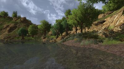 Along the northern shore