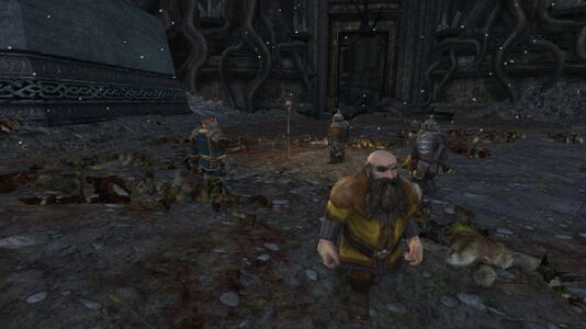 After mounting Azog's head on a spike, the debt was paid when Nár stuffed the bag of coins inside Azog's mouth.