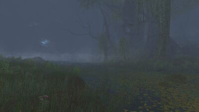 Past the crossing, the mist gets particularly thick even as the edge of the forest approaches.