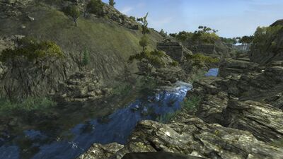 The second waterfall leads from the second lake and down into the river gorge.