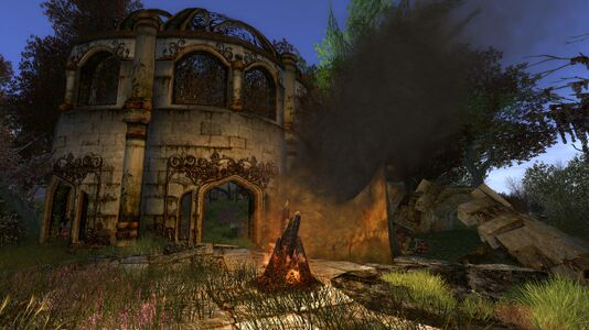 Uruk-hai camped within elven ruins