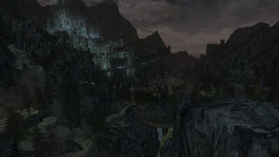 As the river heads west, it approaches the haunted city of Minas Morgul, whose eerie glow can be seen from afar.