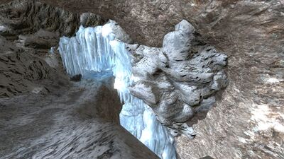 The source of the Kurdushâlak lies beyond Amgaruslun, the frozen waterfall outside the Hiddenhoard of Abnankâra.