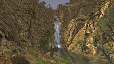 The Barûg pours into Kighân in a waterfall from the Mûr Ghala.