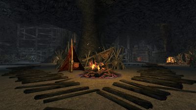 The goblins have laid logs down as paths in the pits