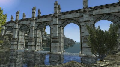 The river enters the sea underneath the bridge at Lond Cirion, ending its flow in the Bay of Belfalas.