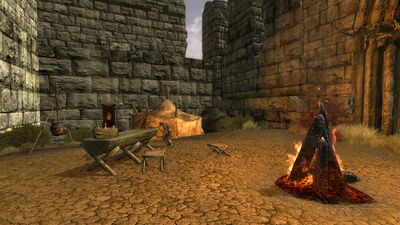 The main camp of the White Hand forces in the ruins