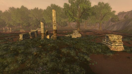 The scattered ruins north of the fort