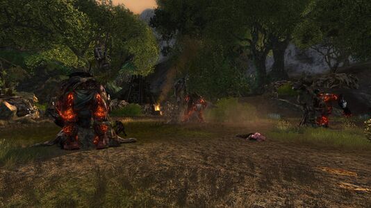 Fire-trolls engaging the Ents of Fangorn Forest